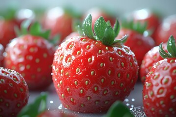 Sticker - A close-up of fresh, dewy strawberries arranged in a vibrant display.