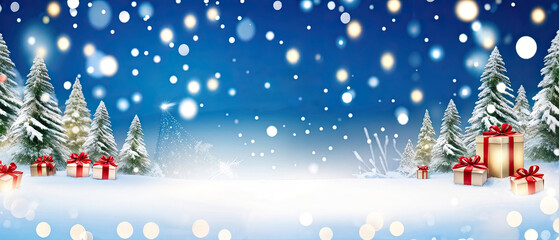 Wall Mural - Snowy Winter Wonderland with Christmas Presents