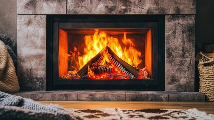 Cozy fireplace with crackling flames