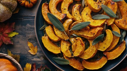 Canvas Print - Autumn Roasted Pumpkin and Squash with Fresh Sage