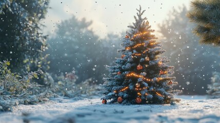 Wall Mural - christmas tree in the snow