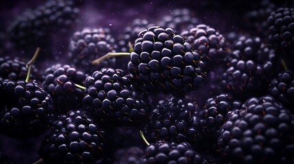 Wall Mural - Fresh Blackberries Macro Photography  Closeup   Dark Purple Fruit Background