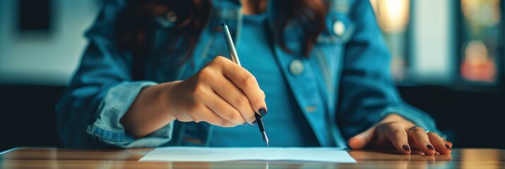 Canvas Print - A person writing on a piece of paper. AI.