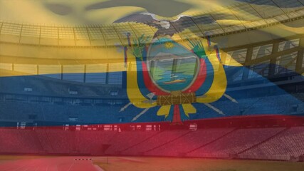 Wall Mural - Ecuadorian flag animation over empty stadium seats and track in sports arena