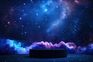 Wall Mural - Sky Starry Universe Background,Black 3d Podium stand on Galaxy Space,Cloud with Nebula,Stars in Winter Night,Nature Stardust Milky way galaxy,Banner for Christmas,Black Friday with generative ai