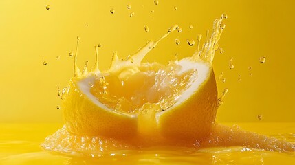 Wall Mural - Fresh Lemon Juice Splash with Yellow Background