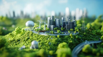 Eco sustainable corporate miniature macro photography tilt shift lens green friendly clean energy earth world future environment business emissions safety CSR responsibility friendly carbon neutral, b