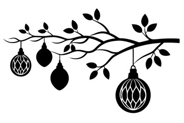 Wall Mural -  Ornaments on a tree branch silhouette vector isolated on a white background