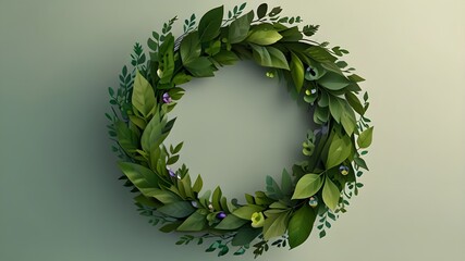 Wall Mural - Save the planet. Floral wreath of green leaves. Generative AI

