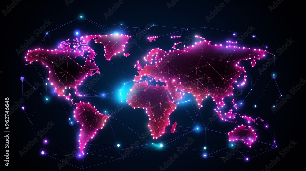 Global connectivity a map of dots and lines linking cities with blue ...