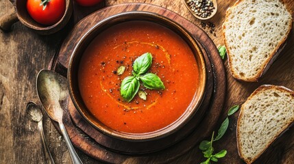 Canvas Print - Savory Tomato Soup with Crusty Bread