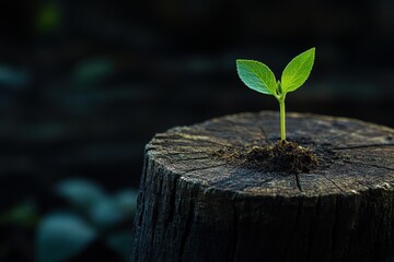 Wall Mural - A Tiny Sprout Growing on a Tree Stump