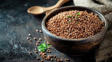 Sticker - Tasty Russian buckwheat kasha served in a rustic bowl, with space for text or branding