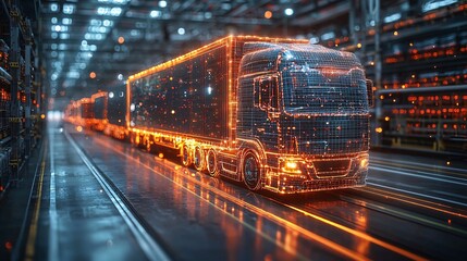 A holographic AR display showing the efficiency of a logistics network powered by smart automation.