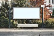 © Miswar - Clear empty billboard mock up with copy space for advertising text message or content, public information board in urban shopping area scene, promotional sale mock up.