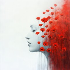 Canvas Print - Woman with Red Poppies.