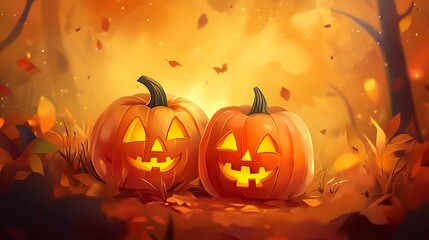 Halloween event background with charming upscale pumpkins. Premium illustration for banners, posters, greetings and Halloween celebrations. Generative Ai