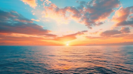 Poster - Tranquil sea at sunset with stunning sky. Serene ocean and sky view. Vivid horizon above the sea.