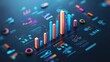 © Somboon - A 3D business chart rising upwards, surrounded by sleek business icons that represent key metrics