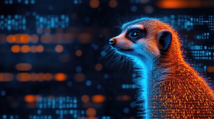 Canvas Print - A stylized meerkat against a digital backdrop, showcasing vibrant colors and textures.