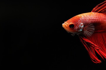 Mystic portrait of Veiltail Betta Fish, copy space on right side, Close-up View, isolated on black background