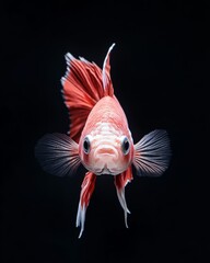 the Veiltail Betta Fish, portrait view, white copy space on right, Isolated on black Background