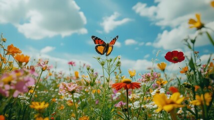 Poster - Vibrant Meadow: A Kaleidoscope of Colors and Flutter