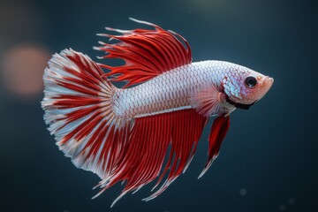 the beside view Crowntail Betta Fish, Isolated on dark Background