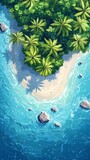 Tropical Island Aerial View Illustration