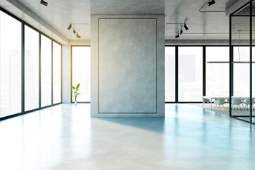 Sticker - Modern office interior with large windows and city view. 3D Rendering