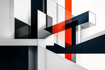 Wall Mural - Abstract Geometric Composition in Black, White, and Red