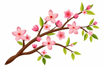 Canvas Print - Realistic japan cherry branch with blooming flowers vector illustration