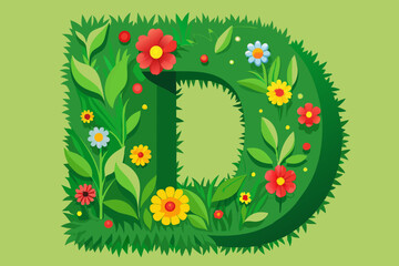 Wall Mural - Modern D letter green grass vector design