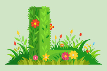 Wall Mural - Modern letter L green grass vector design