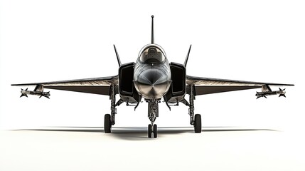 Jet fighter plane, from front, isolated on white background