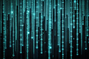 Abstract digital matrix background with binary code and blue futuristic light pattern