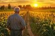 © Dzikrul Husnani - Rear view of senior farmer walking in corn field examining crop in his hands at sunset , ai