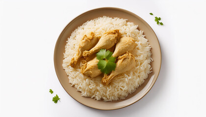 Wall Mural - Chicken Rice Aerial view on a white background