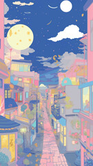 Poster - rawpixel_office_33_flat_abstract_art_of_japan_anime_night_villa_413ac595-3e6e-4844-a7e2-0624164c42c3-j