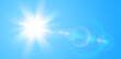© Cobalt - Sunny background, sun with lens flare on blue sky, hot weather concept, summer background  illustration.