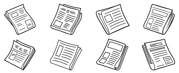 Wall Mural - newspaper icons set. black news paper sign isolated on white background. concept of news, media, and