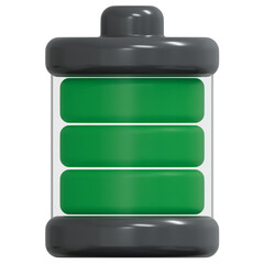 Full green battery level status 3d render illustration