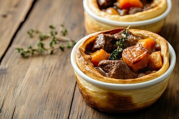 Wall Mural - Savory meat pie with vegetables in a bowl.