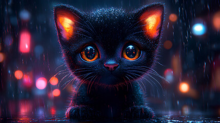 close up of a cute illustration of a baby black panther