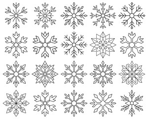 Canvas Print - Snowflake icon. Set of linear snowflake icons. Christmas decor. Black drawn snowflake. Snowflakes template. Vector illustration.