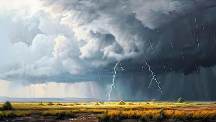 Wall Mural - a scene of rain and thunder. Generative ai.