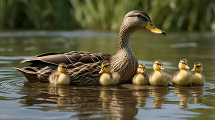 Wall Mural - country goose swimming