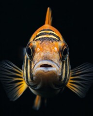 the Convict Cichlid Fish, Isolated on black Background