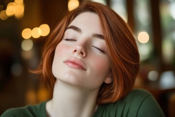 Poster - A woman with red hair is sleeping with her eyes closed