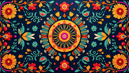 Wall Mural - Intricate Colorful Background with Hispanic Textile Elements